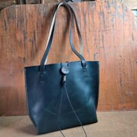 Blue Italian Leather Tote Bag - 34 cm wide x 30 cm tall - READY TO POST