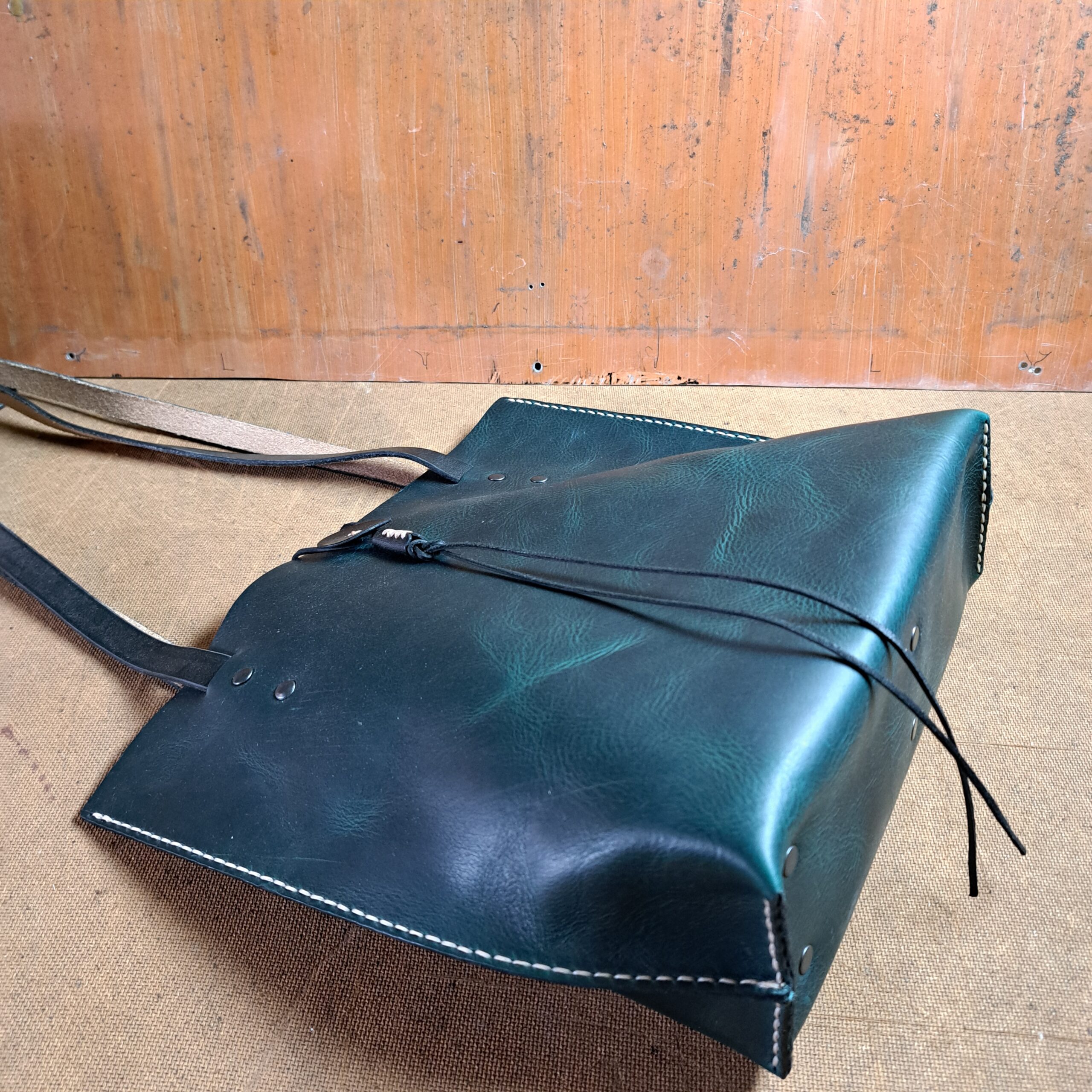 Blue Italian Leather Tote Bag - 34 cm wide x 30 cm tall - READY TO POST - Image 3