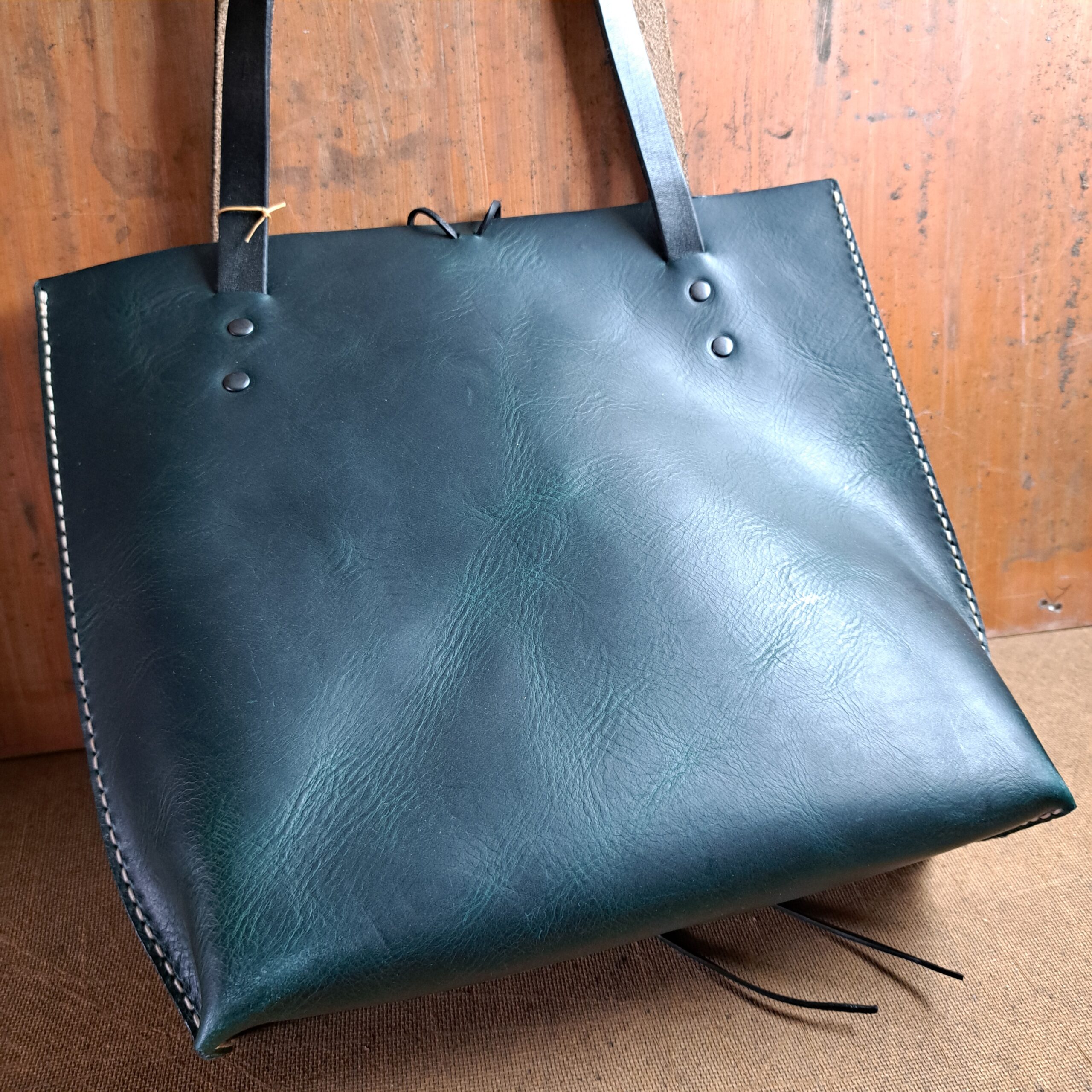 Blue Italian Leather Tote Bag - 34 cm wide x 30 cm tall - READY TO POST - Image 10