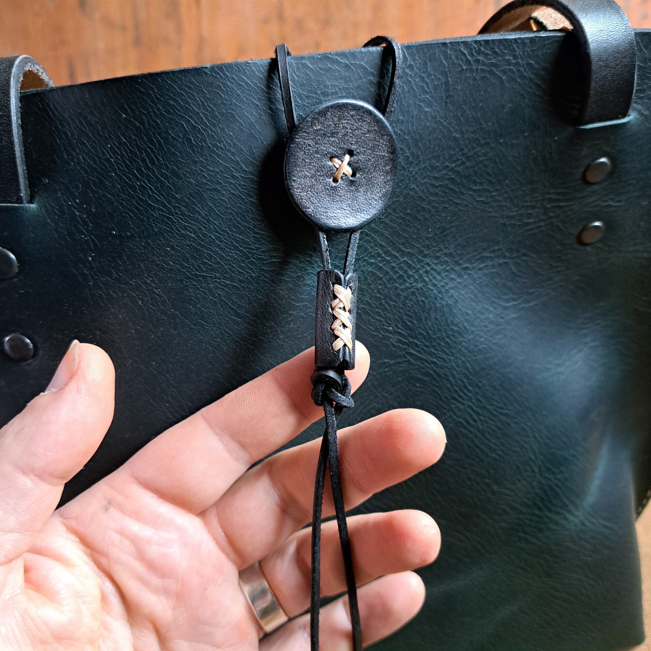 Blue Italian Leather Tote Bag - 34 cm wide x 30 cm tall - READY TO POST - Image 2