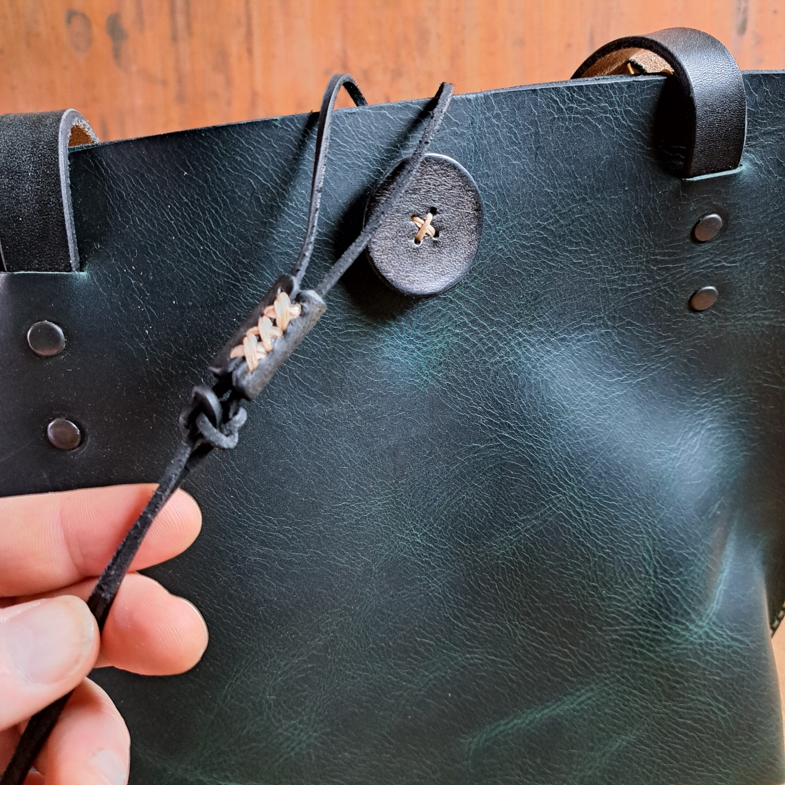 Blue Italian Leather Tote Bag - 34 cm wide x 30 cm tall - READY TO POST - Image 7