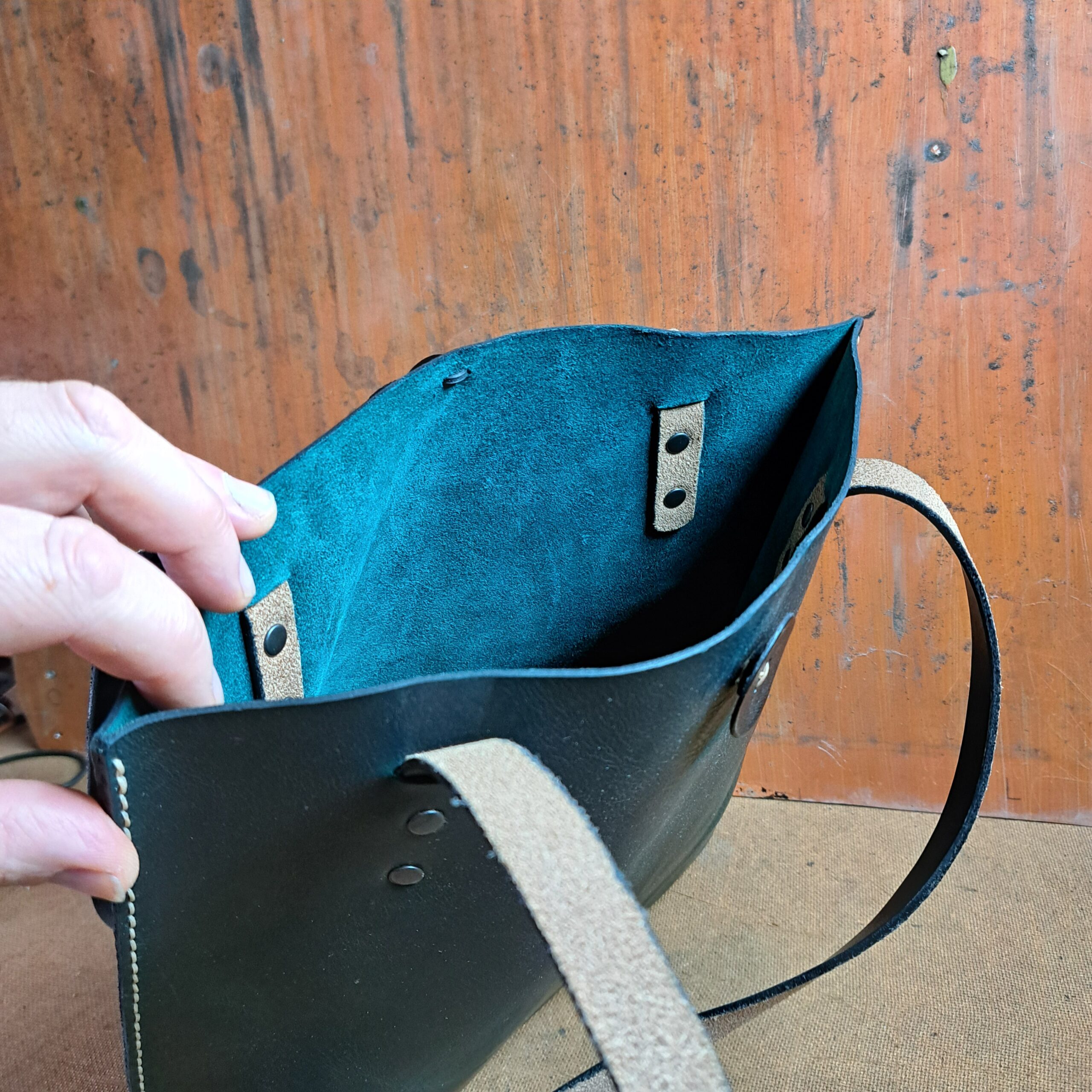 Blue Italian Leather Tote Bag - 34 cm wide x 30 cm tall - READY TO POST - Image 8